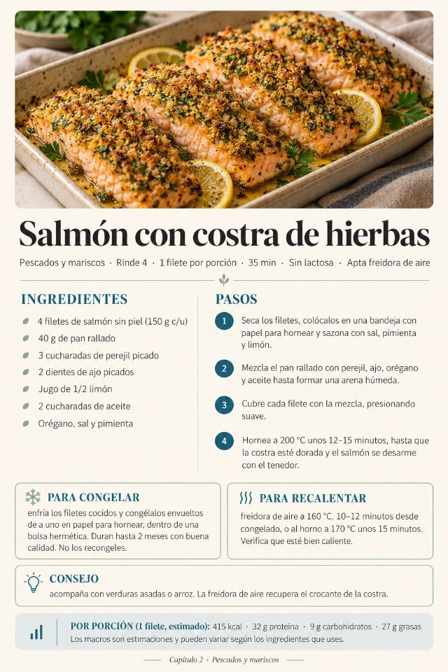 Ficha de receta: Salmón con costra de hierbas